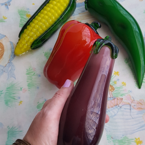 Vintage 4 Murano-Style Glass Art Veggies 🍆🌽 - Picture 2 of 10